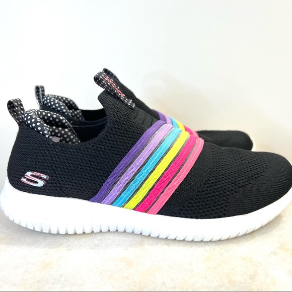 EUC ULTRA FLEX BRIGHTFUL DAY Rainbow SLIPON Knit SNEAKER Running Shoe Girls Kids - Picture 4 of 7